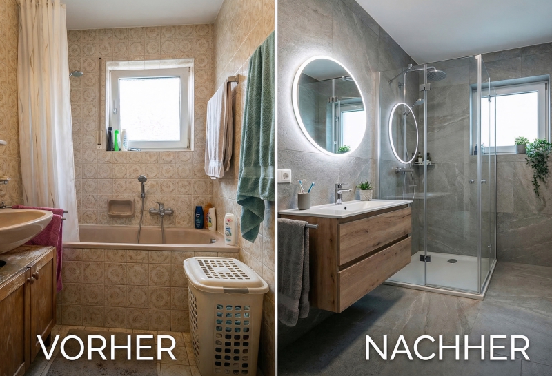 kleines Bad in Holzoptik