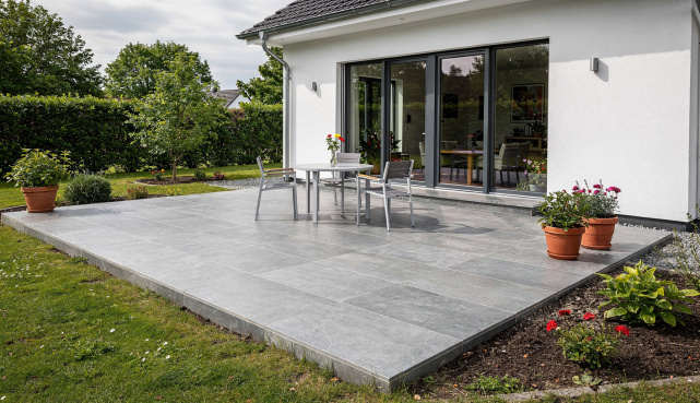 Terrasse fliesen Lohr neue Garten Terrasse, errassensanierung Karlstadt moderne Fliesen Terrasse