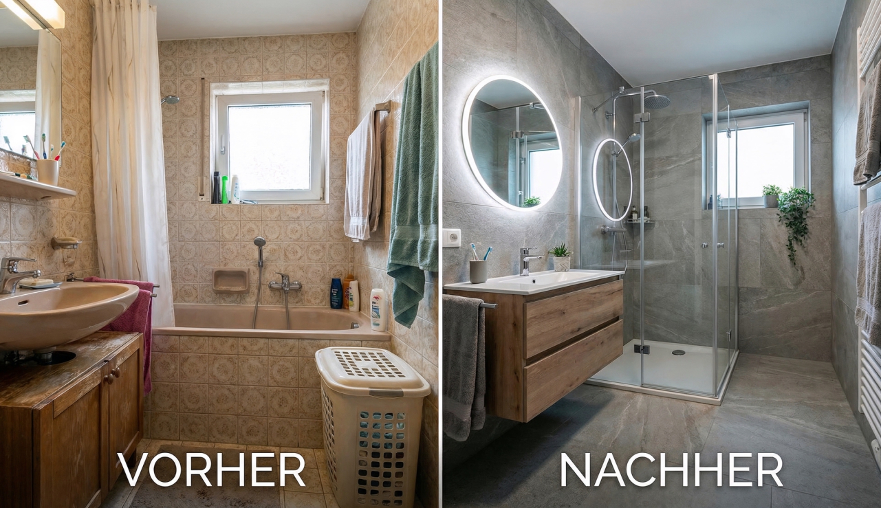 Komplettbadumbau Sanierung Wiesthal Vorher und Nachher