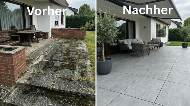 Terrasse fliesen Lohr neue Garten Terrasse, errasse renovieren Lohr am Main vorher nachher